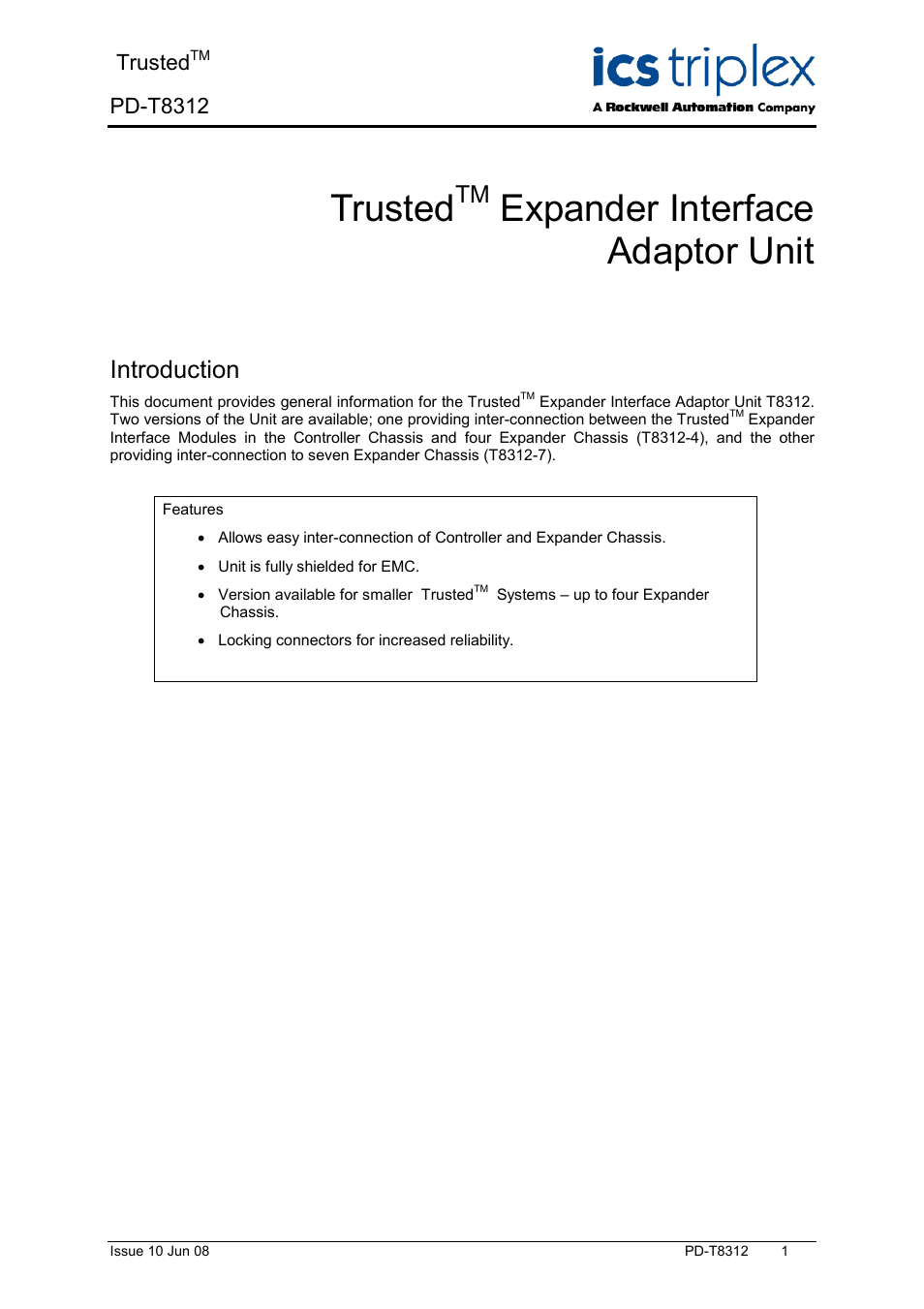 Rockwell Automation T8312 Trusted Expander Interface Adaptor Unit User Manual | 12 pages