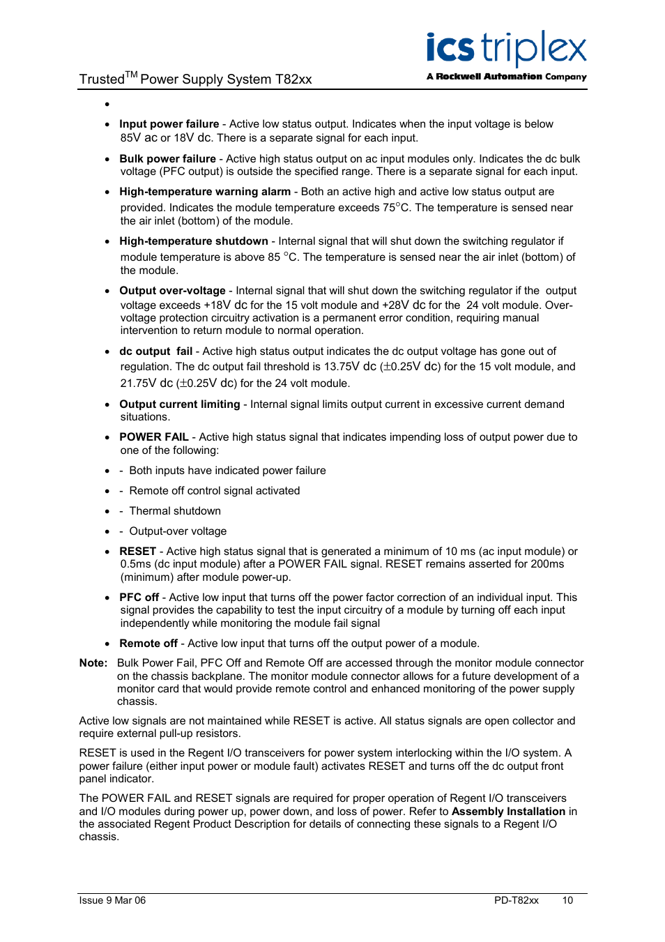 Rockwell Automation T82xx Trusted High Integrity Power Supply 110-240V ac and 24V dc User Manual | Page 10 / 18