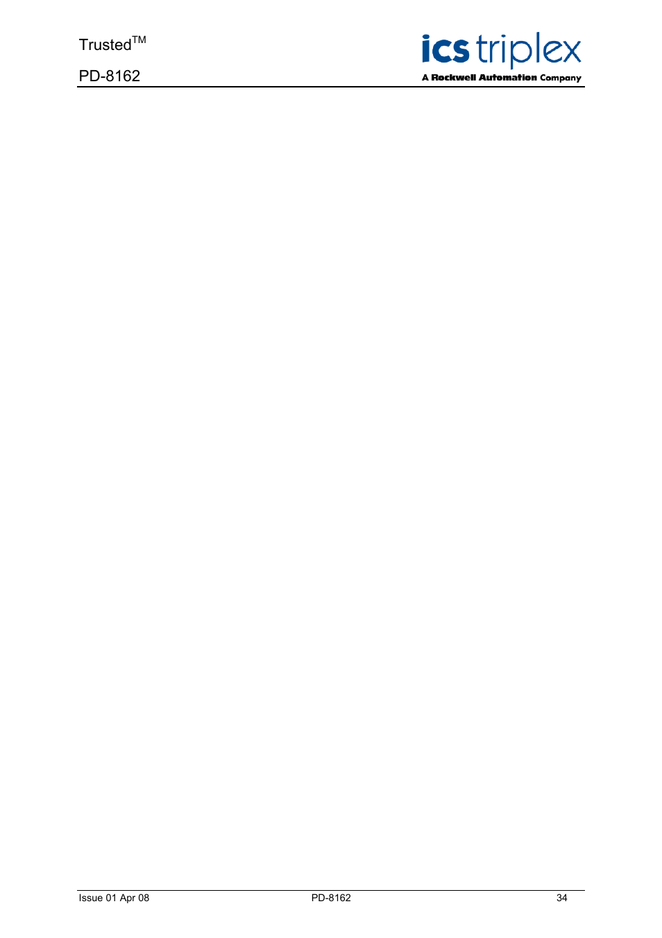Trusted, Pd-8162 | Rockwell Automation CS300 Trusted CS300 Bridge Module User Manual | Page 34 / 34