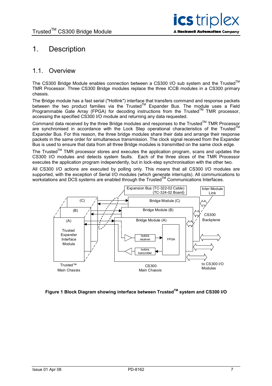 Overview, Description, System and cs300 i/o | Trusted, Cs300 bridge module | Rockwell Automation CS300 Trusted CS300 Bridge Module User Manual | Page 7 / 34