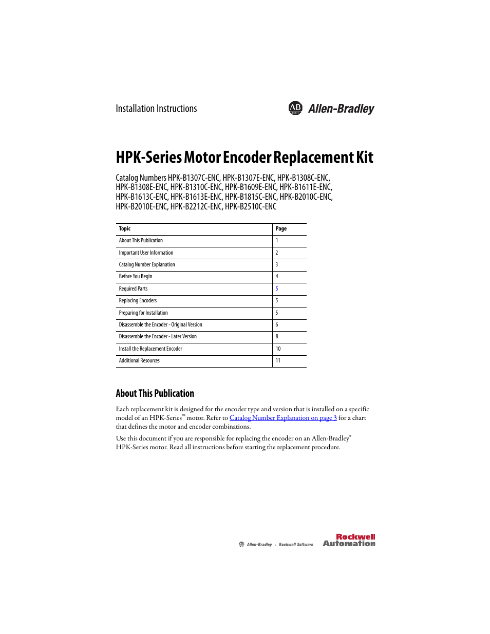 Rockwell Automation HPK-Series Motor Encoder Replacement Installation Instructions User Manual | 12 pages