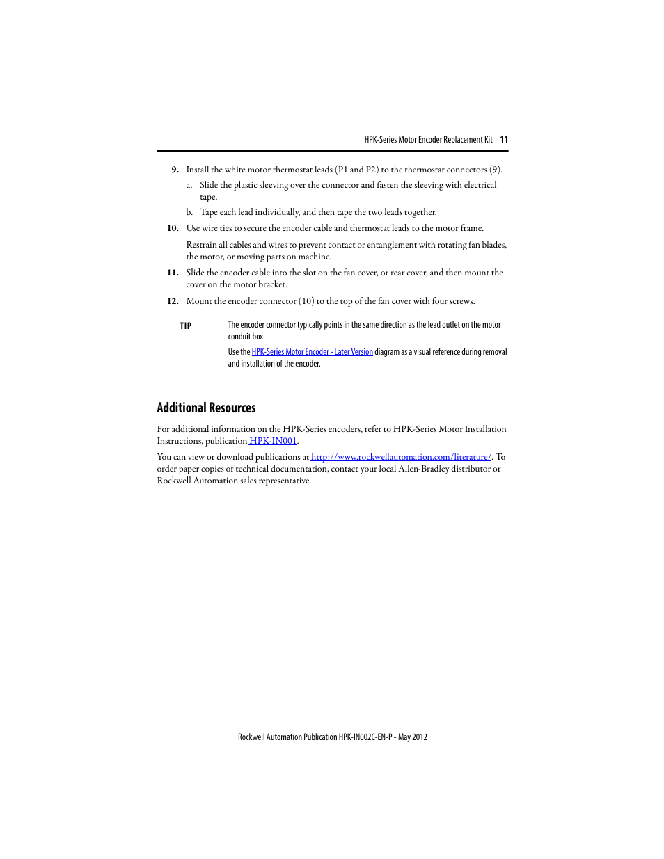 Additional resources | Rockwell Automation HPK-Series Motor Encoder Replacement Installation Instructions User Manual | Page 11 / 12