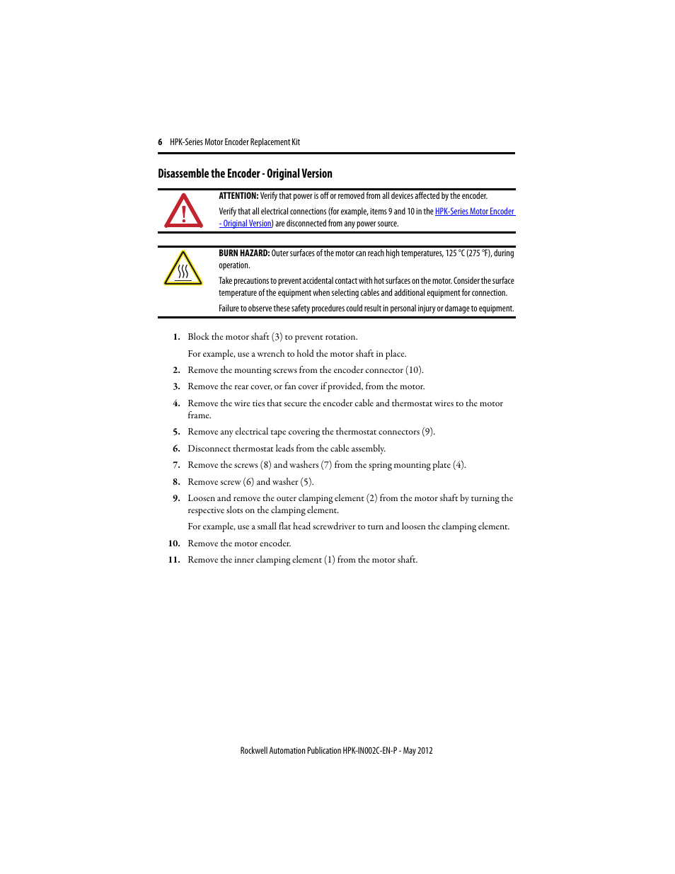 Disassemble the encoder - original version | Rockwell Automation HPK-Series Motor Encoder Replacement Installation Instructions User Manual | Page 6 / 12