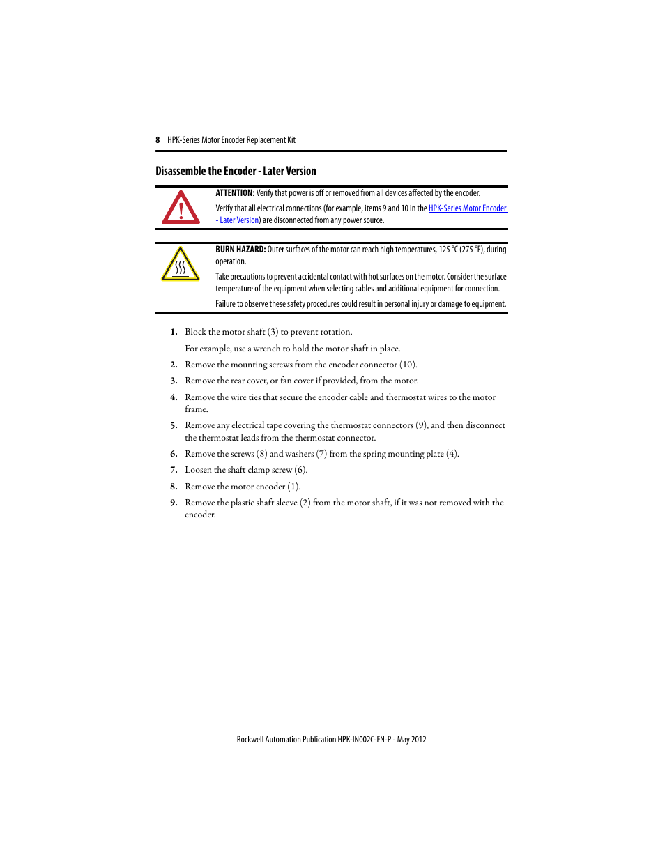 Disassemble the encoder - later version | Rockwell Automation HPK-Series Motor Encoder Replacement Installation Instructions User Manual | Page 8 / 12