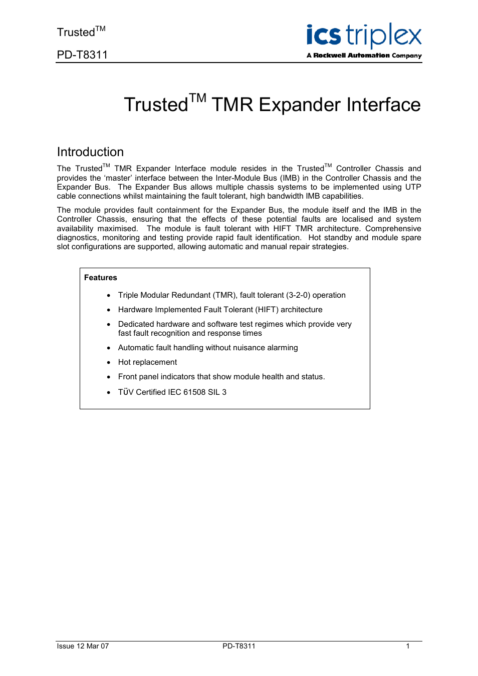 Rockwell Automation T8311 Trusted Expander Interface User Manual | 28 pages