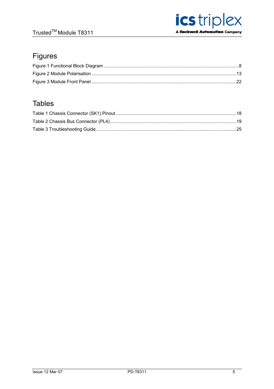 Figures, Tables | Rockwell Automation T8311 Trusted Expander Interface User Manual | Page 5 / 28