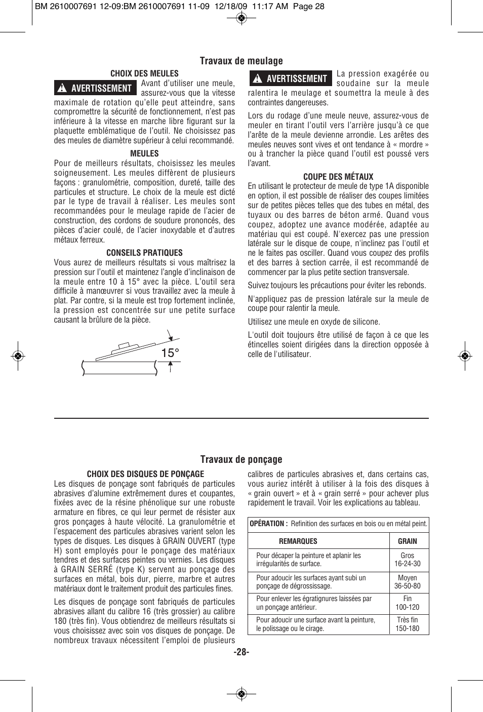 Travaux de ponçage, Travaux de meulage | Bosch 1380 SLIM User Manual | Page 28 / 48