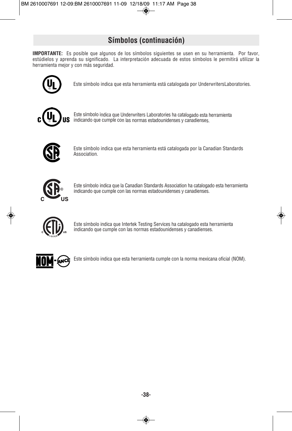 Símbolos (continuación) | Bosch 1380 SLIM User Manual | Page 38 / 48