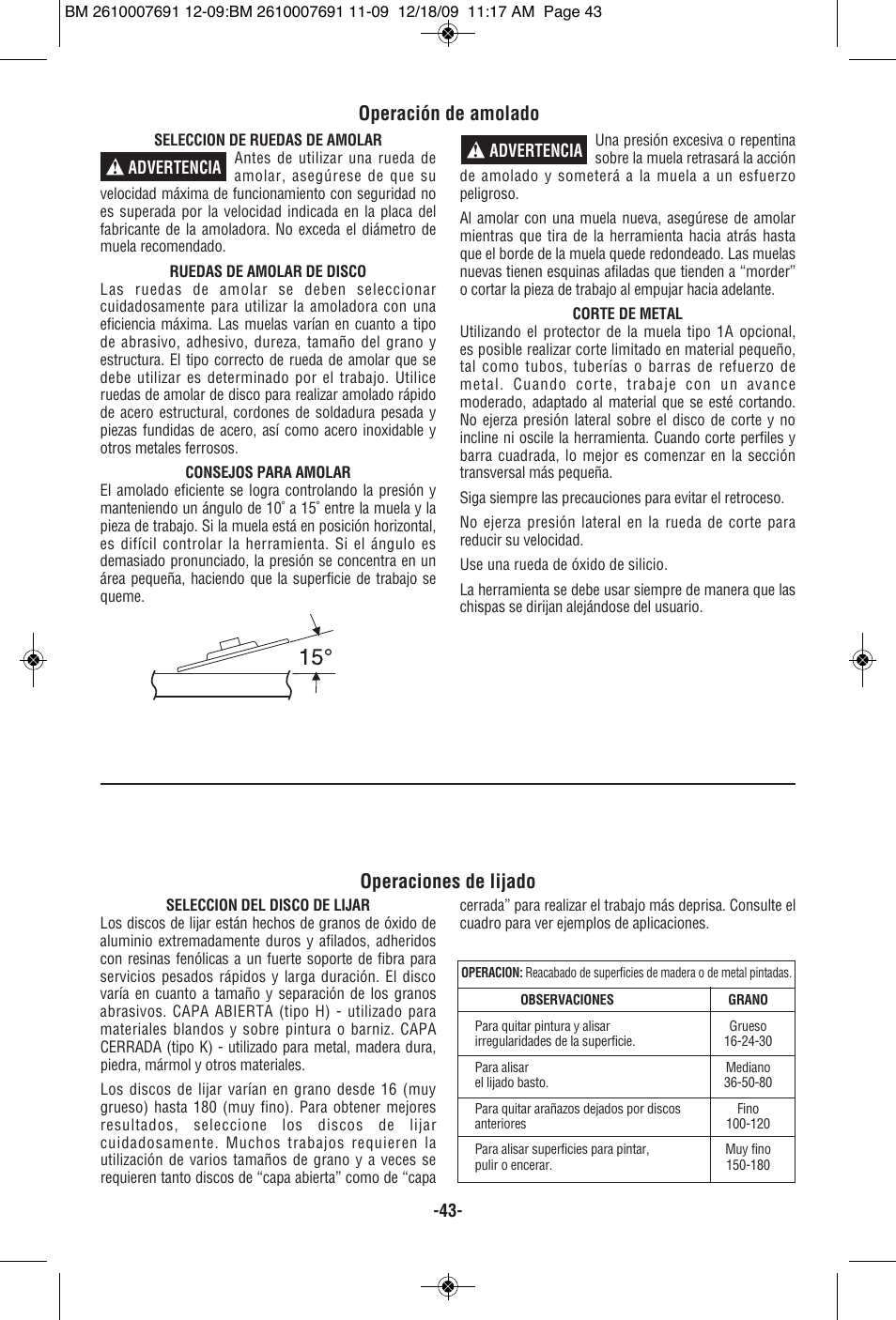 Operación de amolado, Operaciones de lijado | Bosch 1380 SLIM User Manual | Page 43 / 48