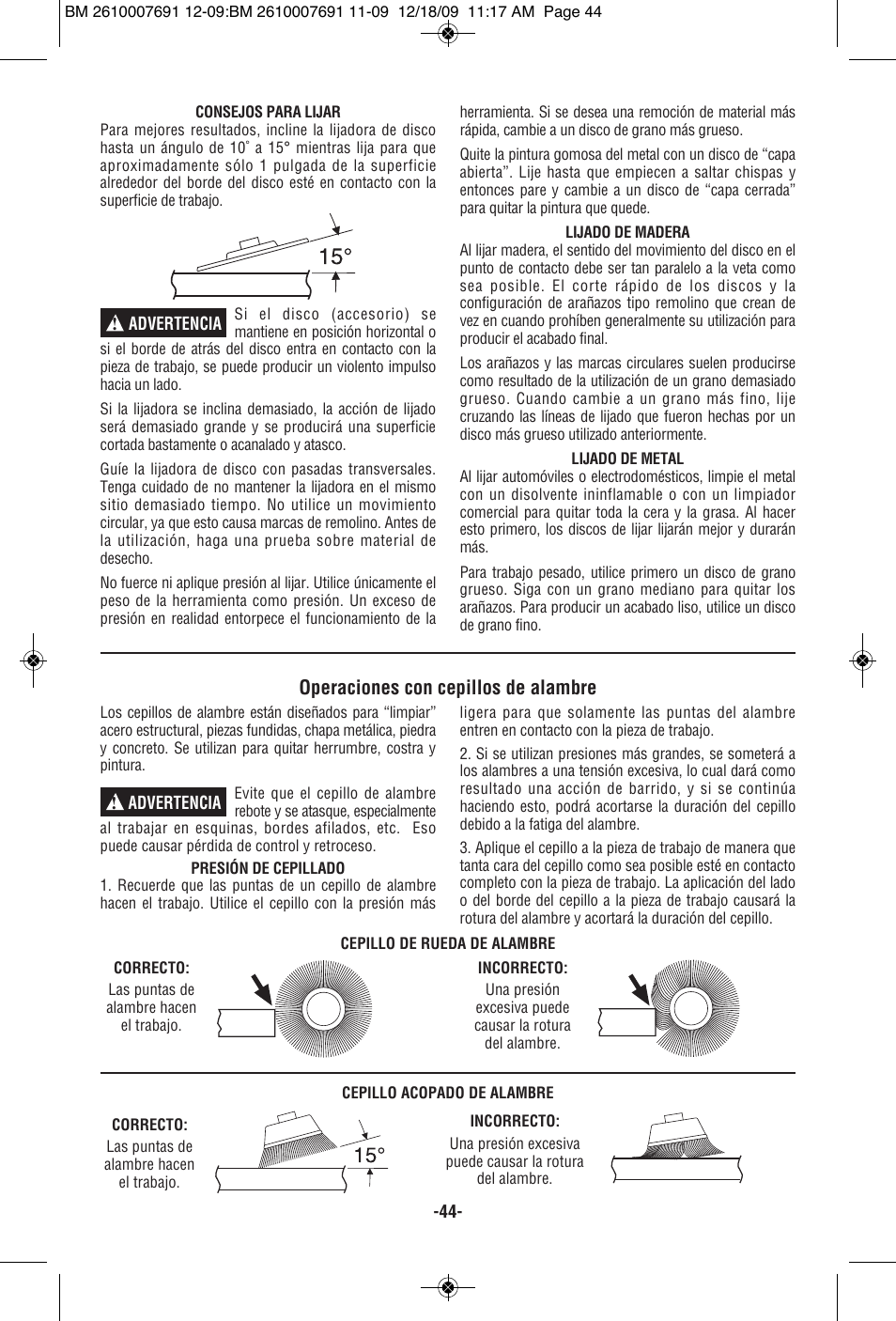 Operaciones con cepillos de alambre | Bosch 1380 SLIM User Manual | Page 44 / 48