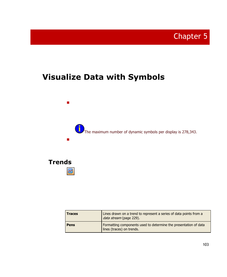 Visualize data with symbols, Trends, Chapter 5 | Rockwell Automation FactoryTalk Historian SE ProcessBook 3.2 User Guide User Manual | Page 121 / 378