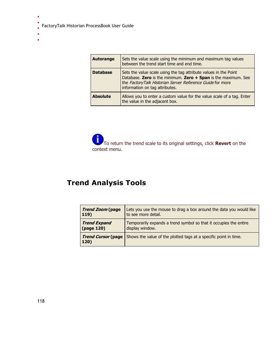 Trend analysis tools | Rockwell Automation FactoryTalk Historian SE ProcessBook 3.2 User Guide User Manual | Page 136 / 378