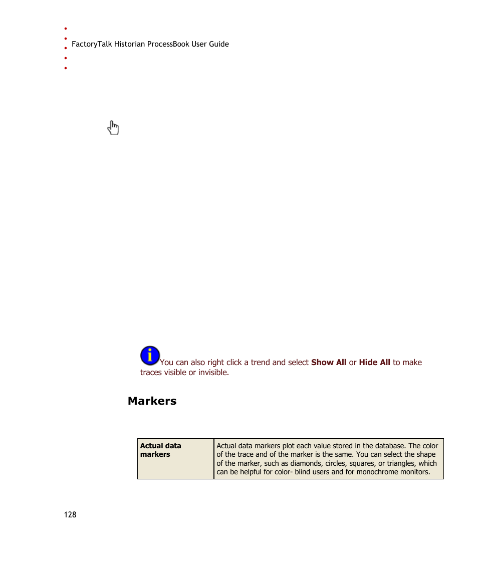 Markers | Rockwell Automation FactoryTalk Historian SE ProcessBook 3.2 User Guide User Manual | Page 146 / 378