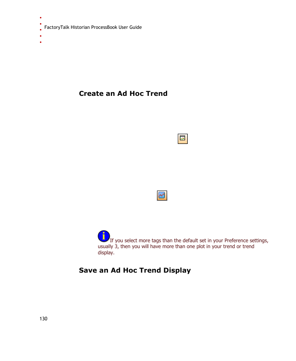 Create an ad hoc trend, Save an ad hoc trend display | Rockwell Automation FactoryTalk Historian SE ProcessBook 3.2 User Guide User Manual | Page 148 / 378