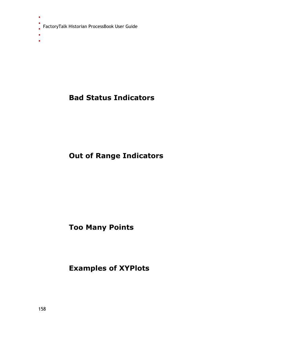 Bad status indicators, Out of range indicators, Too many points | Examples of xyplots | Rockwell Automation FactoryTalk Historian SE ProcessBook 3.2 User Guide User Manual | Page 176 / 378