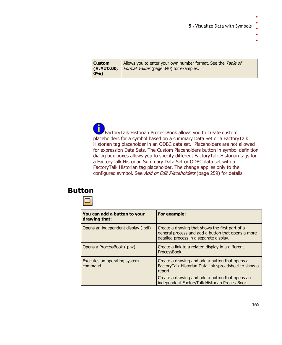 Button | Rockwell Automation FactoryTalk Historian SE ProcessBook 3.2 User Guide User Manual | Page 183 / 378