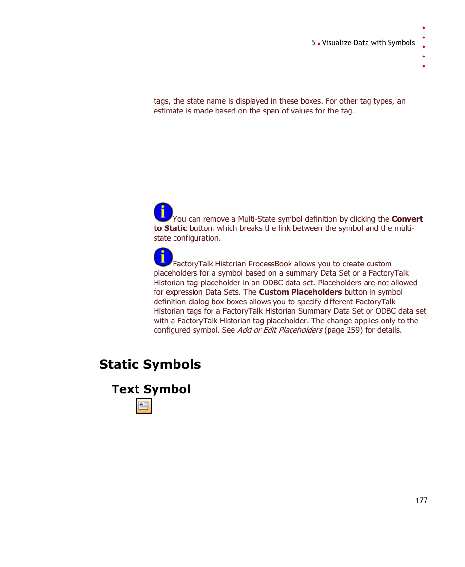 Static symbols, Text symbol | Rockwell Automation FactoryTalk Historian SE ProcessBook 3.2 User Guide User Manual | Page 195 / 378