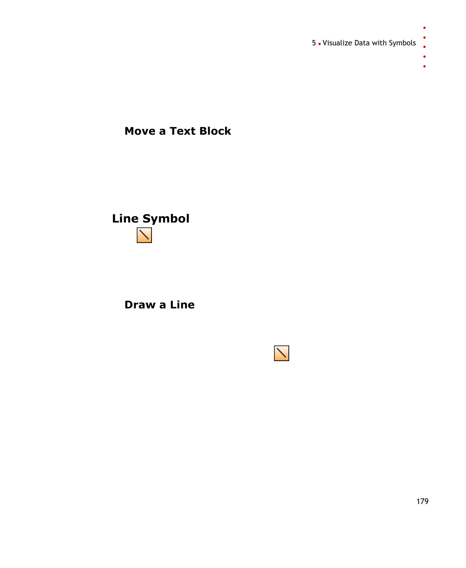 Move a text block, Line symbol, Draw a line | Rockwell Automation FactoryTalk Historian SE ProcessBook 3.2 User Guide User Manual | Page 197 / 378
