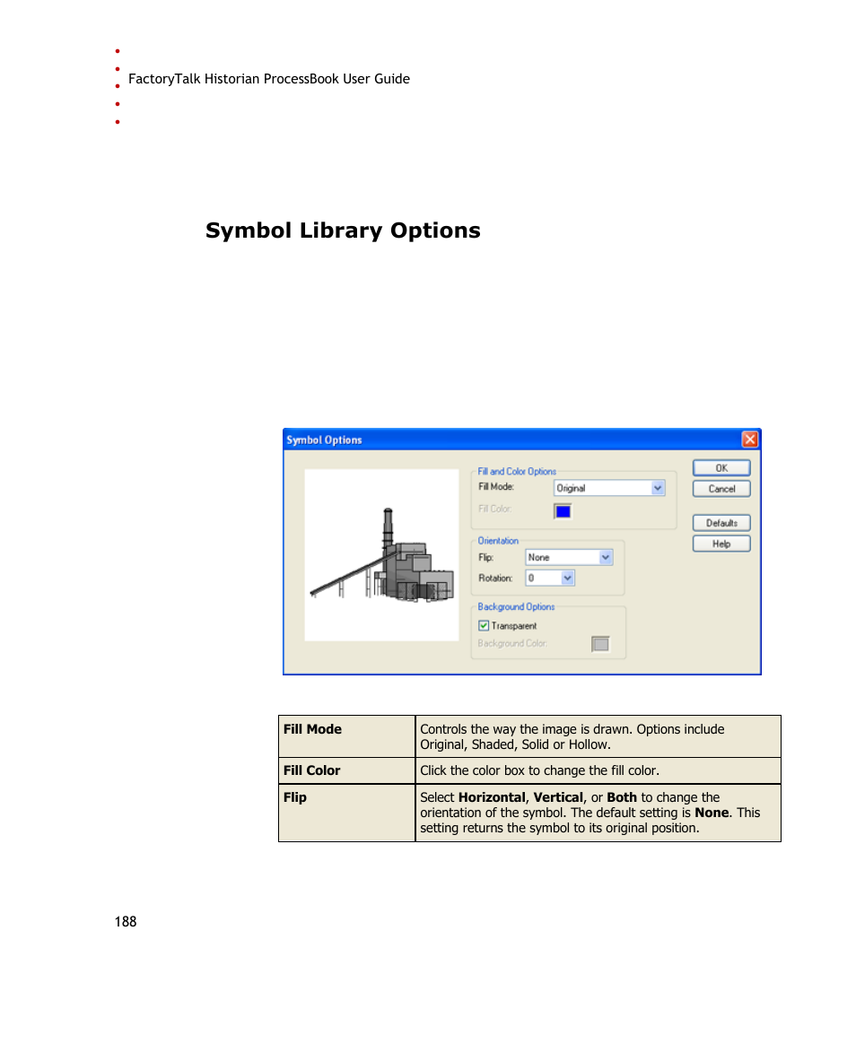 Symbol library options | Rockwell Automation FactoryTalk Historian SE ProcessBook 3.2 User Guide User Manual | Page 206 / 378