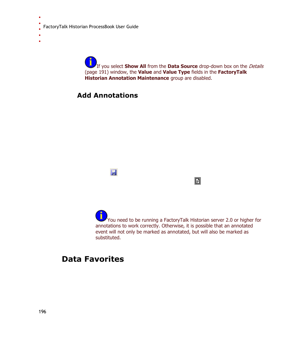 Add annotations, Data favorites, E 196) | Rockwell Automation FactoryTalk Historian SE ProcessBook 3.2 User Guide User Manual | Page 214 / 378