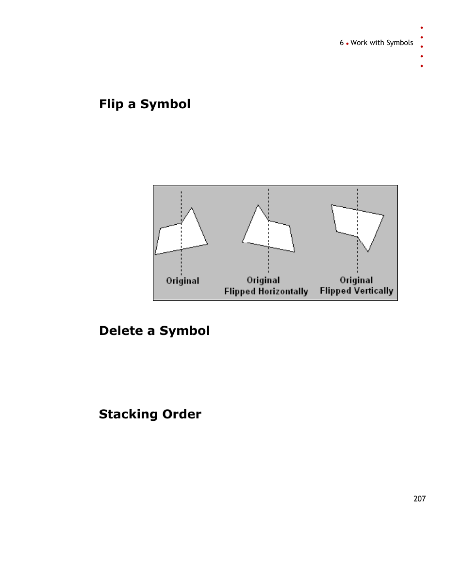 Flip a symbol, Delete a symbol, Stacking order | Rockwell Automation FactoryTalk Historian SE ProcessBook 3.2 User Guide User Manual | Page 225 / 378