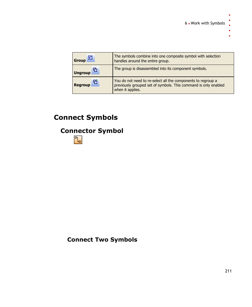 Connect symbols, Connector symbol, Connect two symbols | Rockwell Automation FactoryTalk Historian SE ProcessBook 3.2 User Guide User Manual | Page 229 / 378