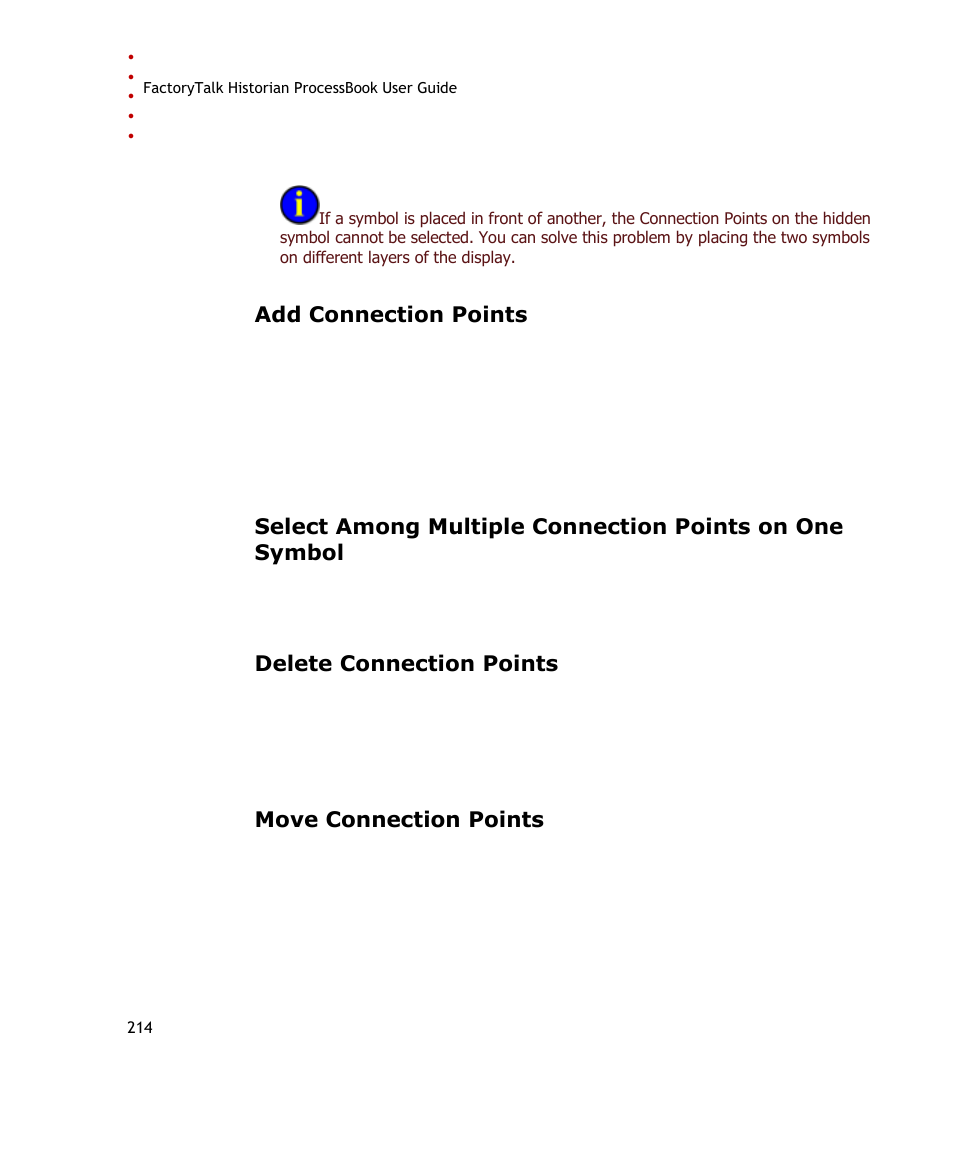 Add connection points, Delete connection points, Move connection points | Rockwell Automation FactoryTalk Historian SE ProcessBook 3.2 User Guide User Manual | Page 232 / 378