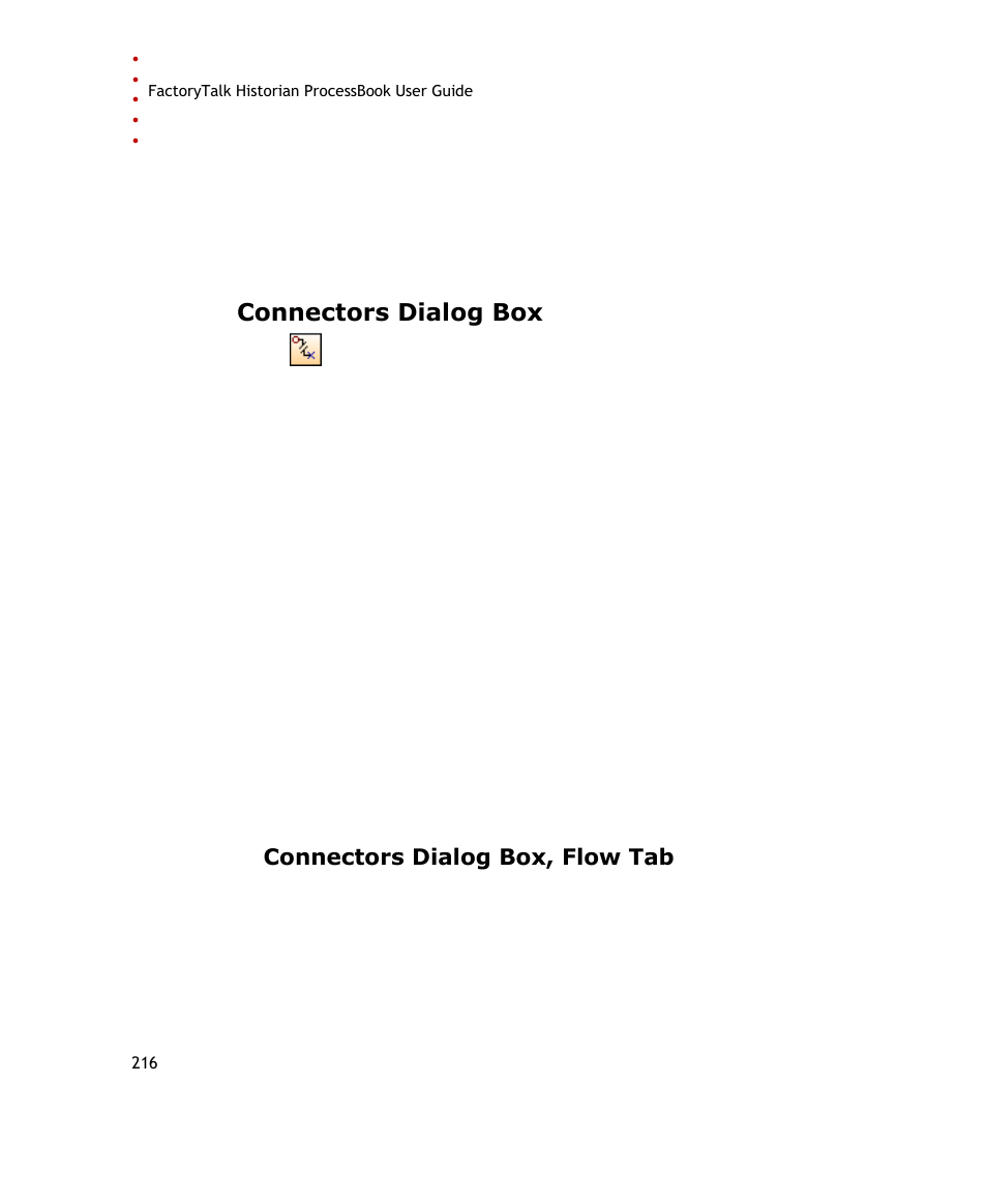 Connectors dialog box, Connectors dialog box, flow tab | Rockwell Automation FactoryTalk Historian SE ProcessBook 3.2 User Guide User Manual | Page 234 / 378