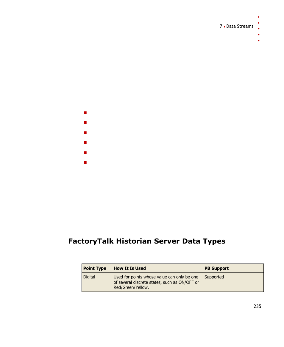 Factorytalk historian server data types | Rockwell Automation FactoryTalk Historian SE ProcessBook 3.2 User Guide User Manual | Page 253 / 378