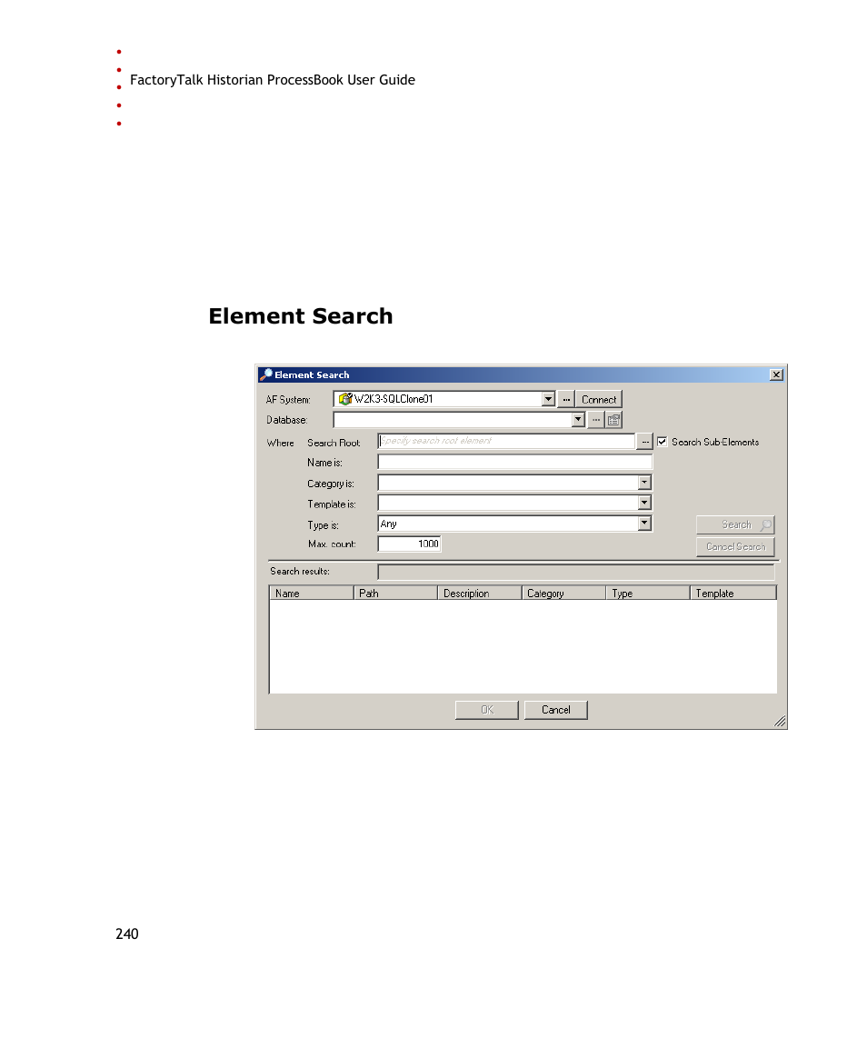 Element search, E 240) | Rockwell Automation FactoryTalk Historian SE ProcessBook 3.2 User Guide User Manual | Page 258 / 378