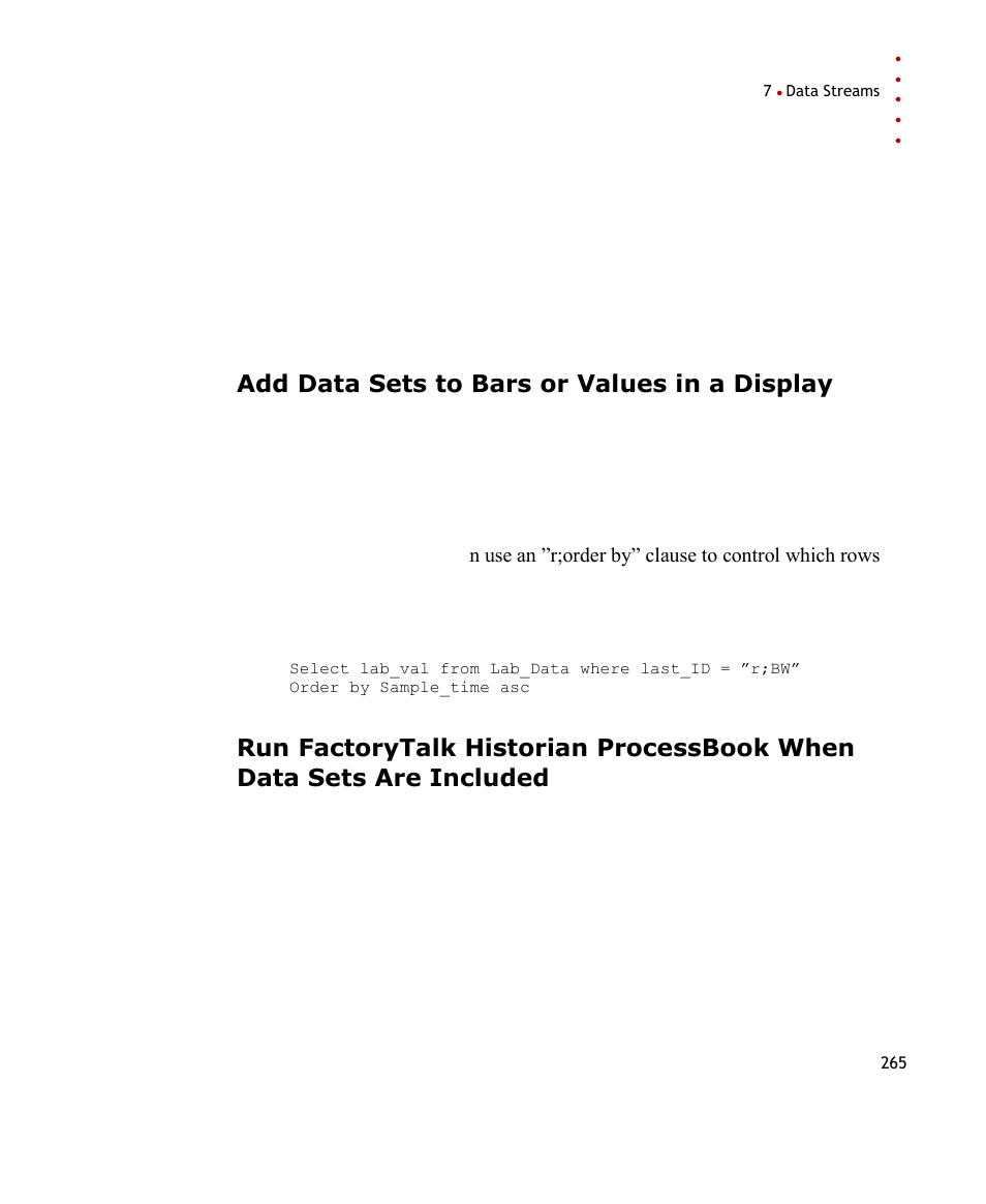 Add data sets to bars or values in a display | Rockwell Automation FactoryTalk Historian SE ProcessBook 3.2 User Guide User Manual | Page 283 / 378