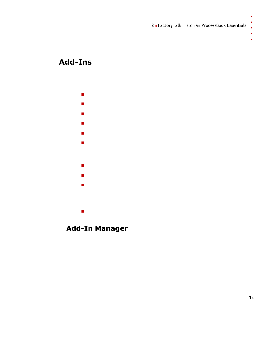 Add-ins, Add-in manager | Rockwell Automation FactoryTalk Historian SE ProcessBook 3.2 User Guide User Manual | Page 31 / 378