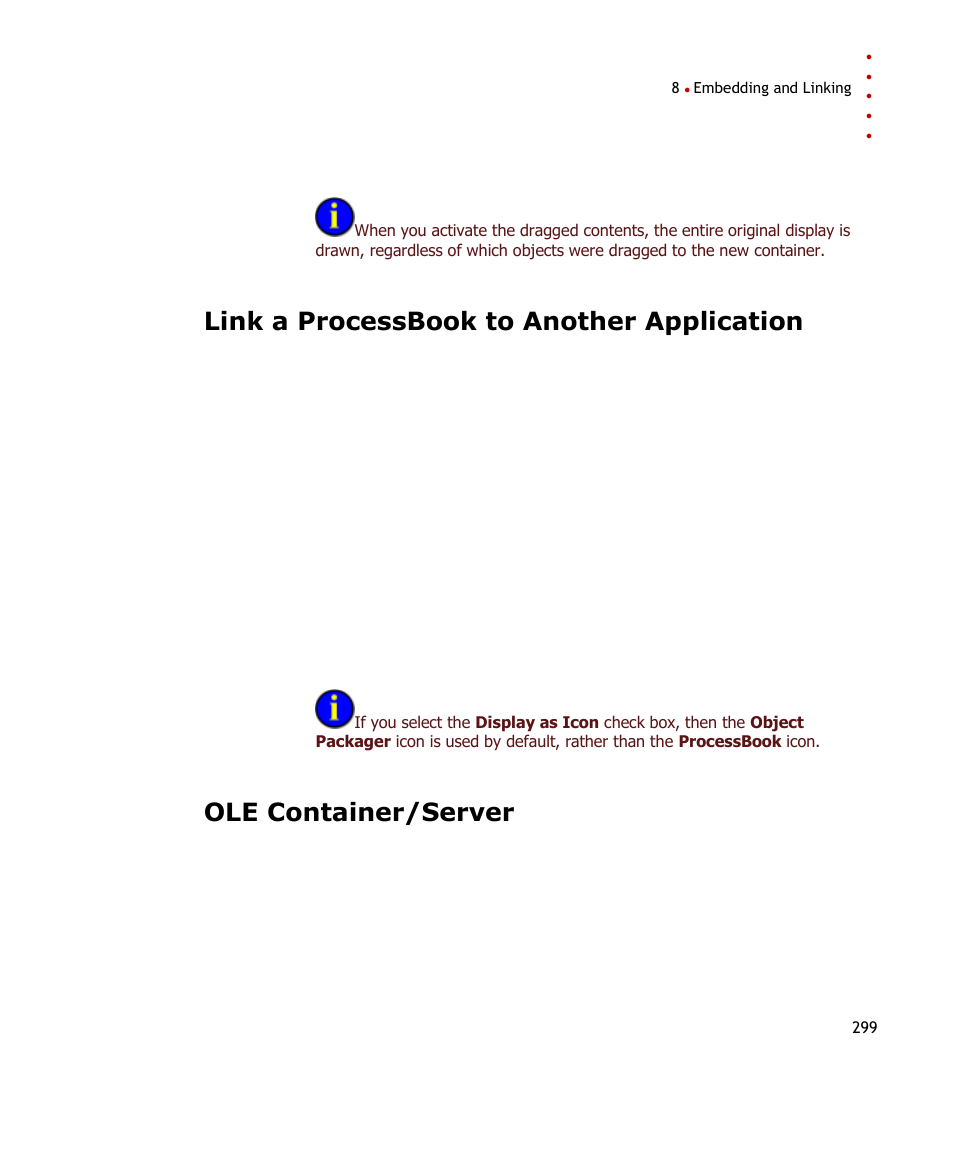 Link a processbook to another application, Ole container/server | Rockwell Automation FactoryTalk Historian SE ProcessBook 3.2 User Guide User Manual | Page 317 / 378