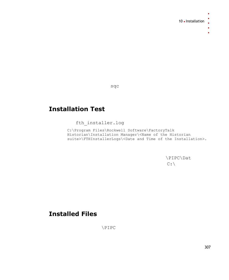 Installation test, Installed files | Rockwell Automation FactoryTalk Historian SE ProcessBook 3.2 User Guide User Manual | Page 325 / 378