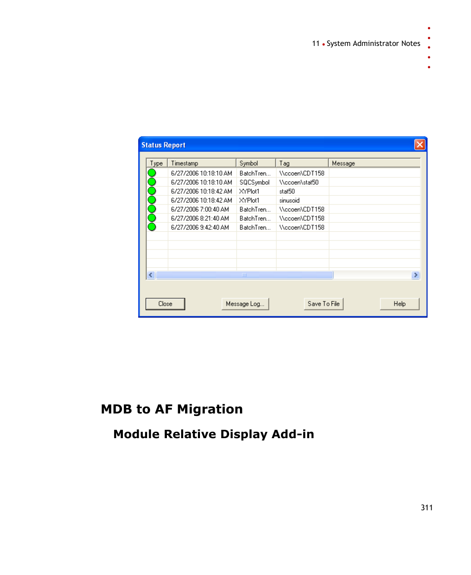 Mdb to af migration, Module relative display add-in | Rockwell Automation FactoryTalk Historian SE ProcessBook 3.2 User Guide User Manual | Page 329 / 378