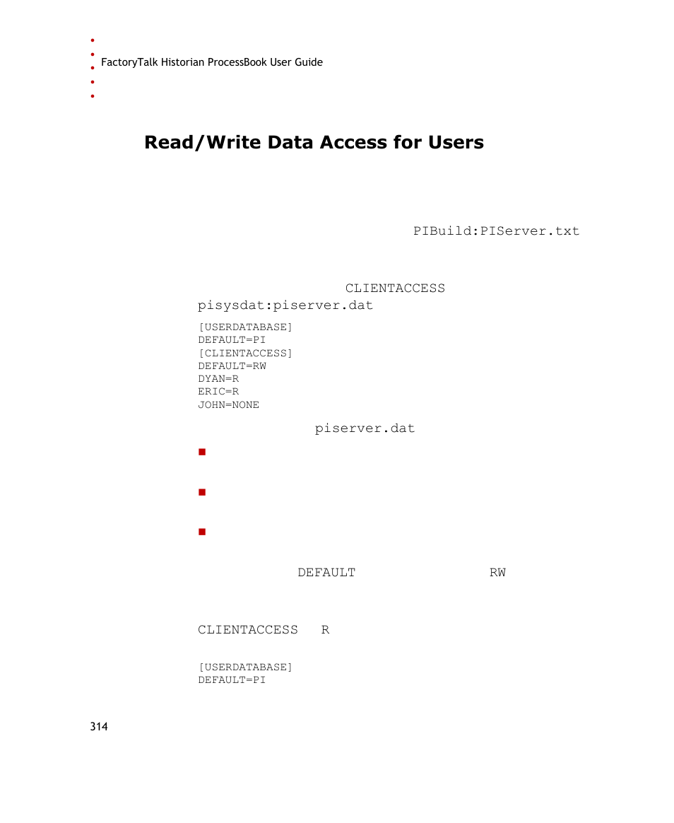 Read/write data access for users | Rockwell Automation FactoryTalk Historian SE ProcessBook 3.2 User Guide User Manual | Page 332 / 378