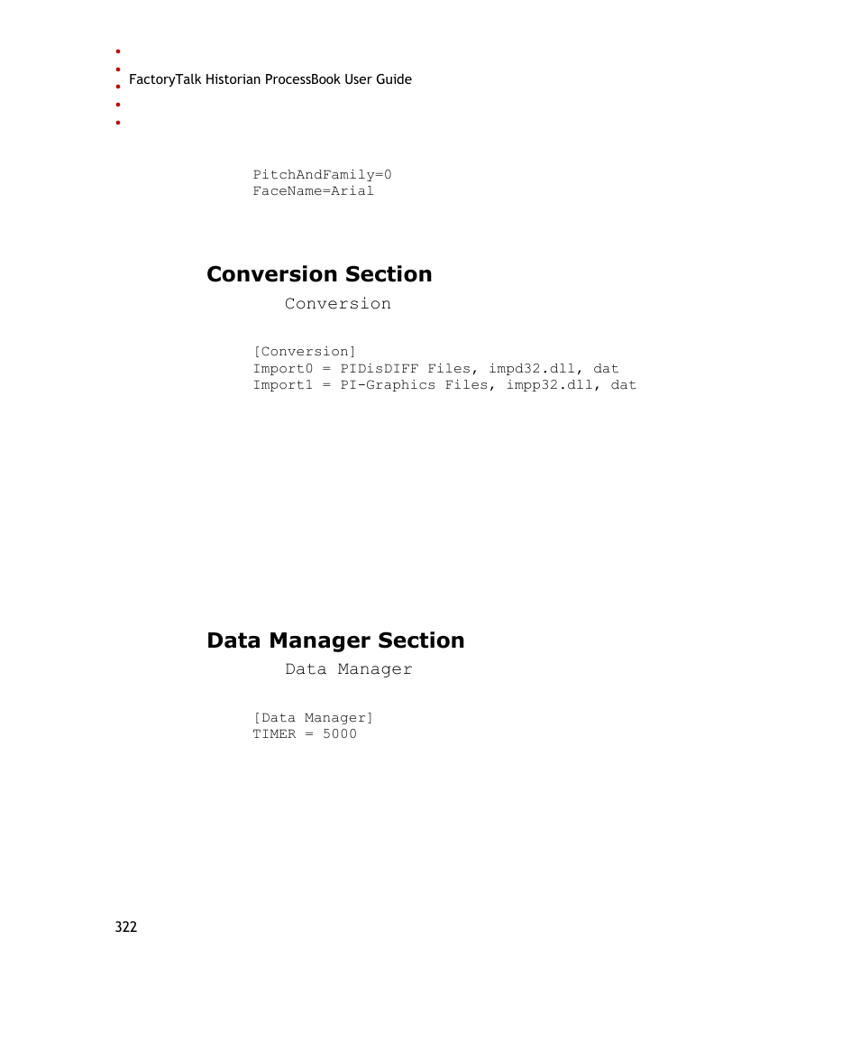 Conversion section, Data manager section | Rockwell Automation FactoryTalk Historian SE ProcessBook 3.2 User Guide User Manual | Page 340 / 378