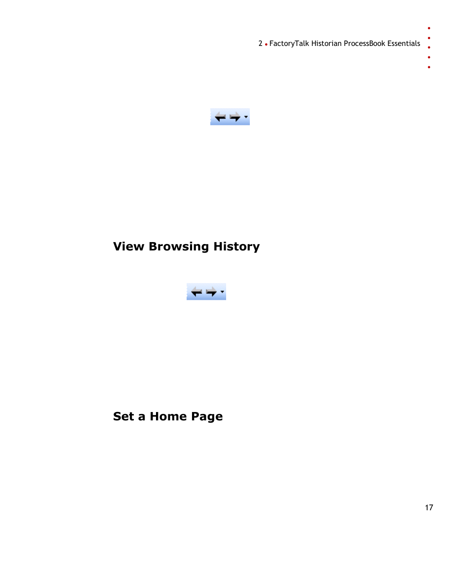 View browsing history, Set a home page | Rockwell Automation FactoryTalk Historian SE ProcessBook 3.2 User Guide User Manual | Page 35 / 378