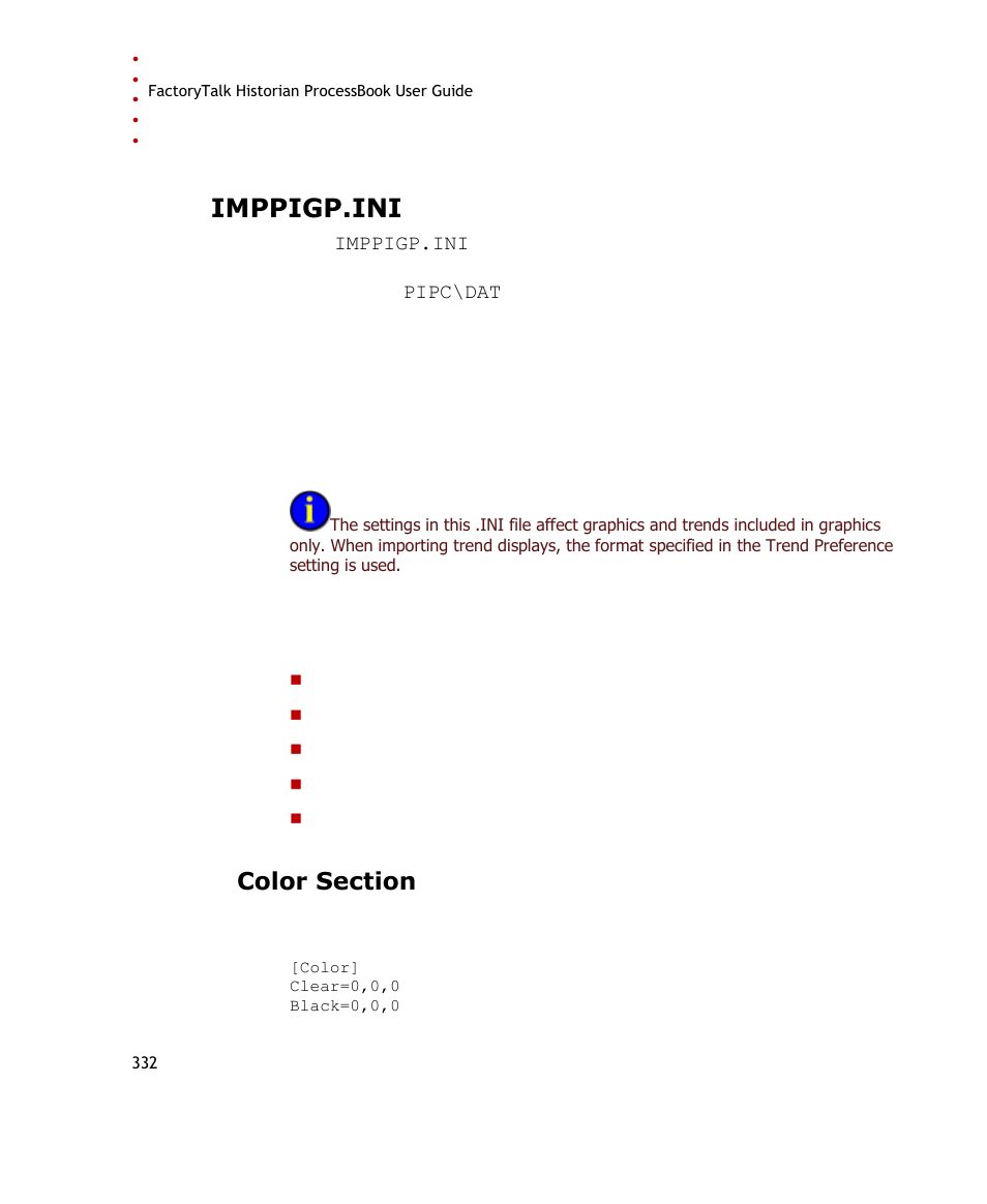 Imppigp.ini, Color section | Rockwell Automation FactoryTalk Historian SE ProcessBook 3.2 User Guide User Manual | Page 350 / 378