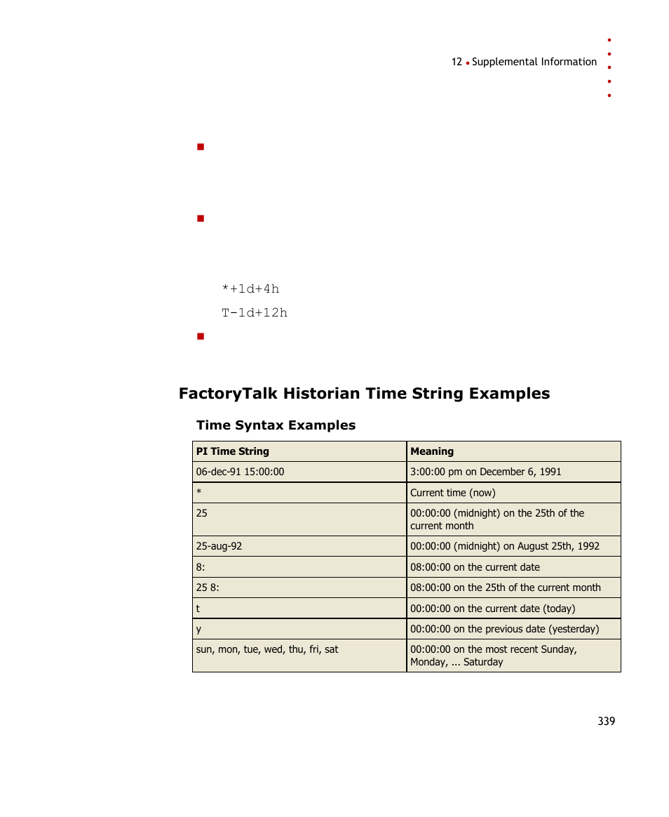 Factorytalk historian time string examples | Rockwell Automation FactoryTalk Historian SE ProcessBook 3.2 User Guide User Manual | Page 357 / 378