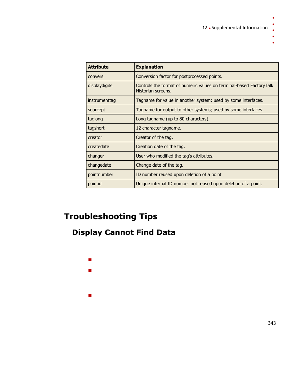 Troubleshooting tips, Display cannot find data, The network is down | Rockwell Automation FactoryTalk Historian SE ProcessBook 3.2 User Guide User Manual | Page 361 / 378