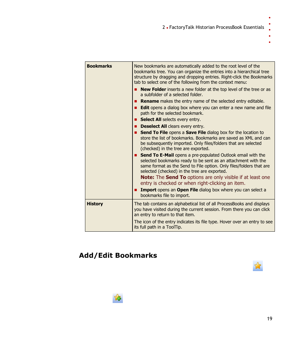 Add/edit bookmarks | Rockwell Automation FactoryTalk Historian SE ProcessBook 3.2 User Guide User Manual | Page 37 / 378