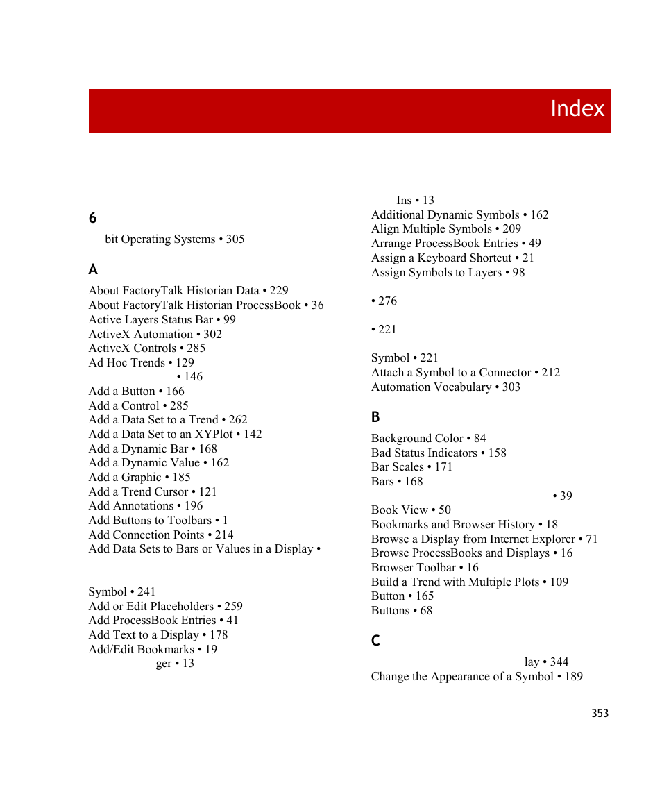 Index | Rockwell Automation FactoryTalk Historian SE ProcessBook 3.2 User Guide User Manual | Page 371 / 378