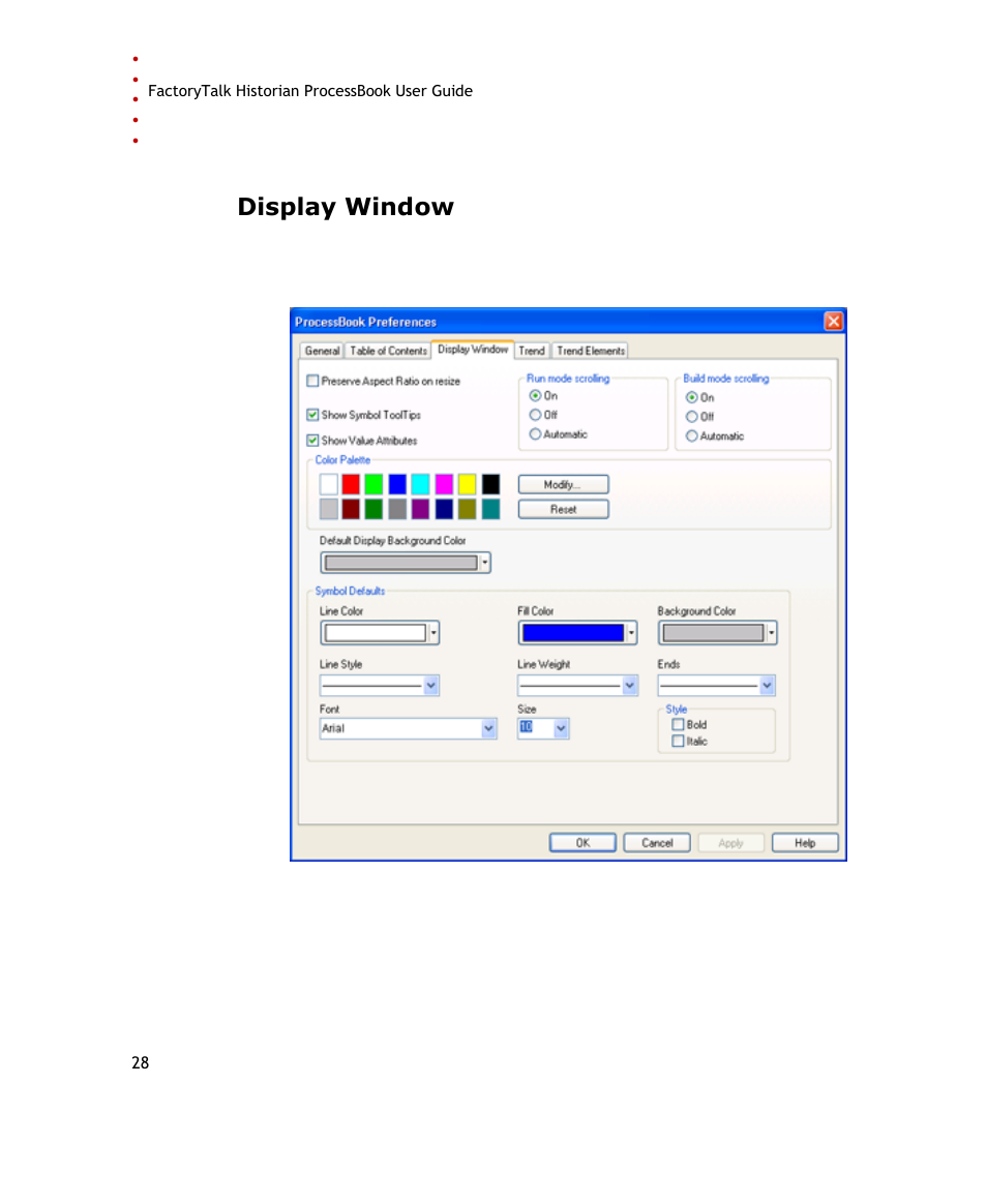 Display window | Rockwell Automation FactoryTalk Historian SE ProcessBook 3.2 User Guide User Manual | Page 46 / 378