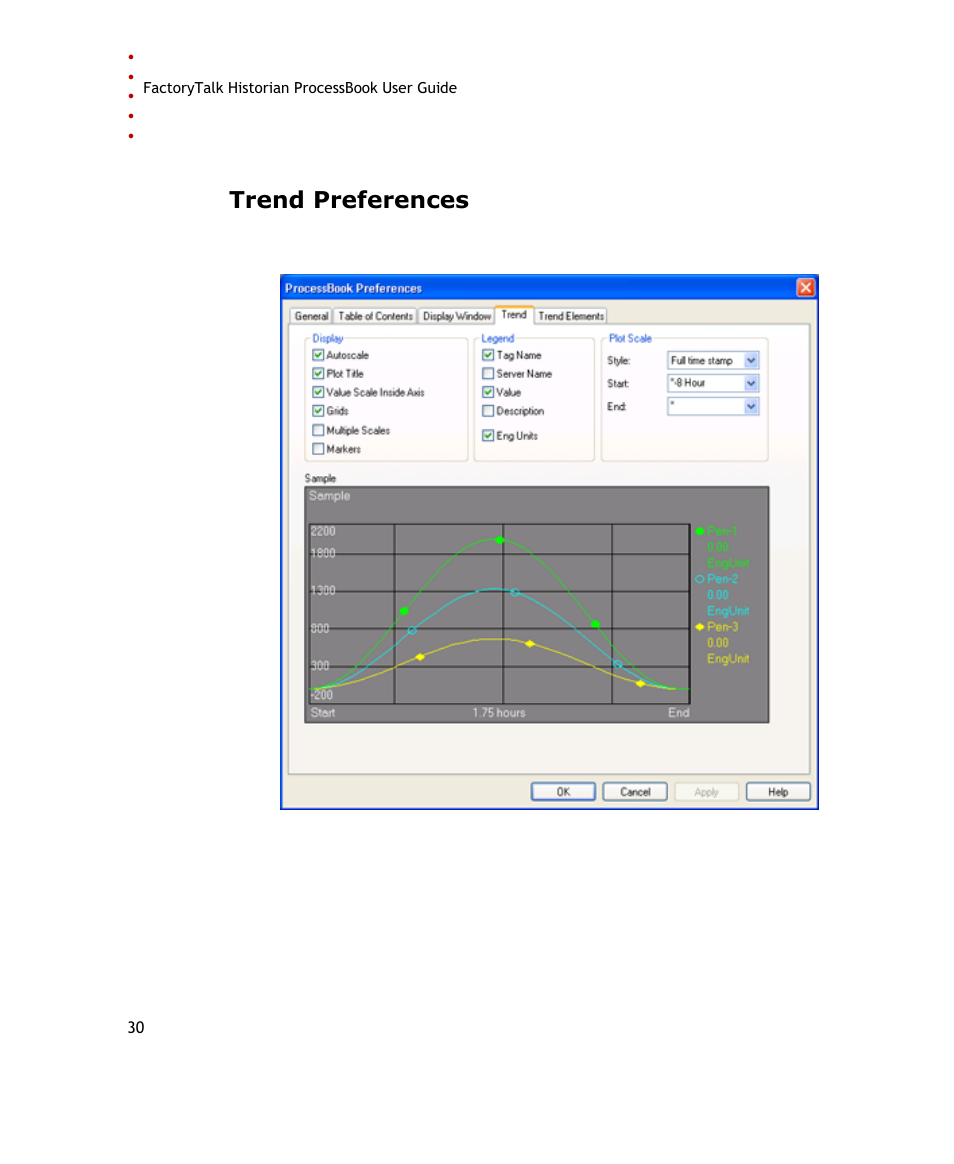 Trend preferences | Rockwell Automation FactoryTalk Historian SE ProcessBook 3.2 User Guide User Manual | Page 48 / 378