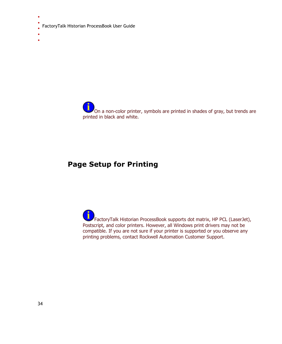 Page setup for printing | Rockwell Automation FactoryTalk Historian SE ProcessBook 3.2 User Guide User Manual | Page 52 / 378