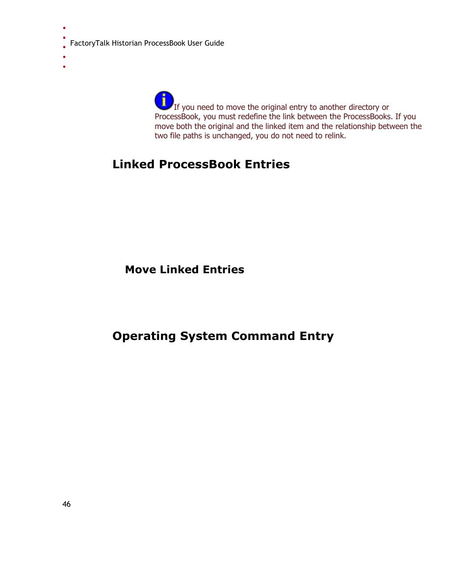 Linked processbook entries, Move linked entries, Operating system command entry | Rockwell Automation FactoryTalk Historian SE ProcessBook 3.2 User Guide User Manual | Page 64 / 378