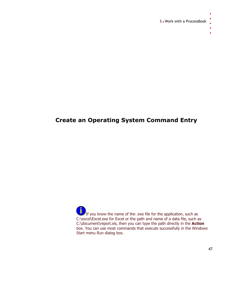 Create an operating system command entry | Rockwell Automation FactoryTalk Historian SE ProcessBook 3.2 User Guide User Manual | Page 65 / 378