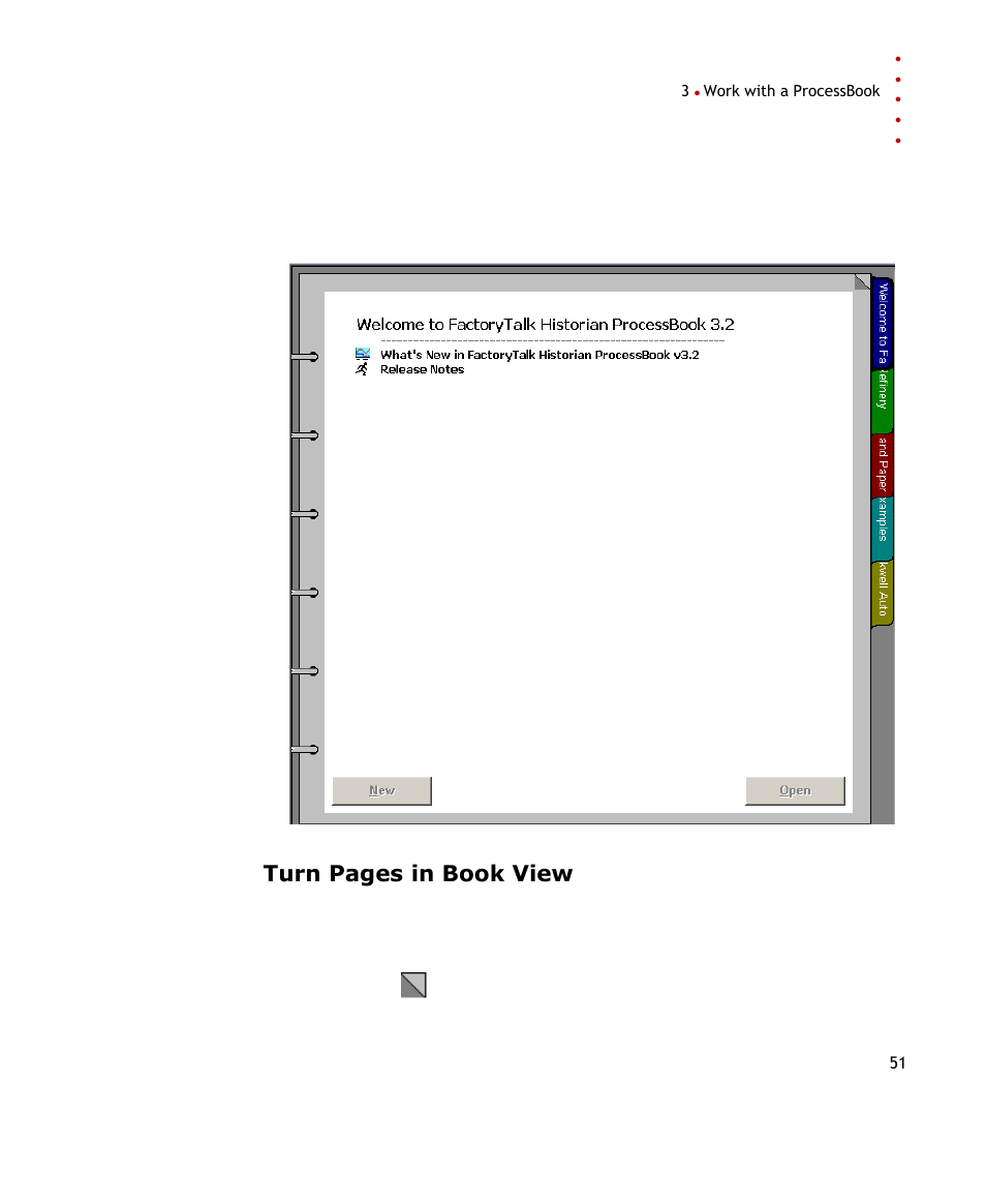 Turn pages in book view | Rockwell Automation FactoryTalk Historian SE ProcessBook 3.2 User Guide User Manual | Page 69 / 378