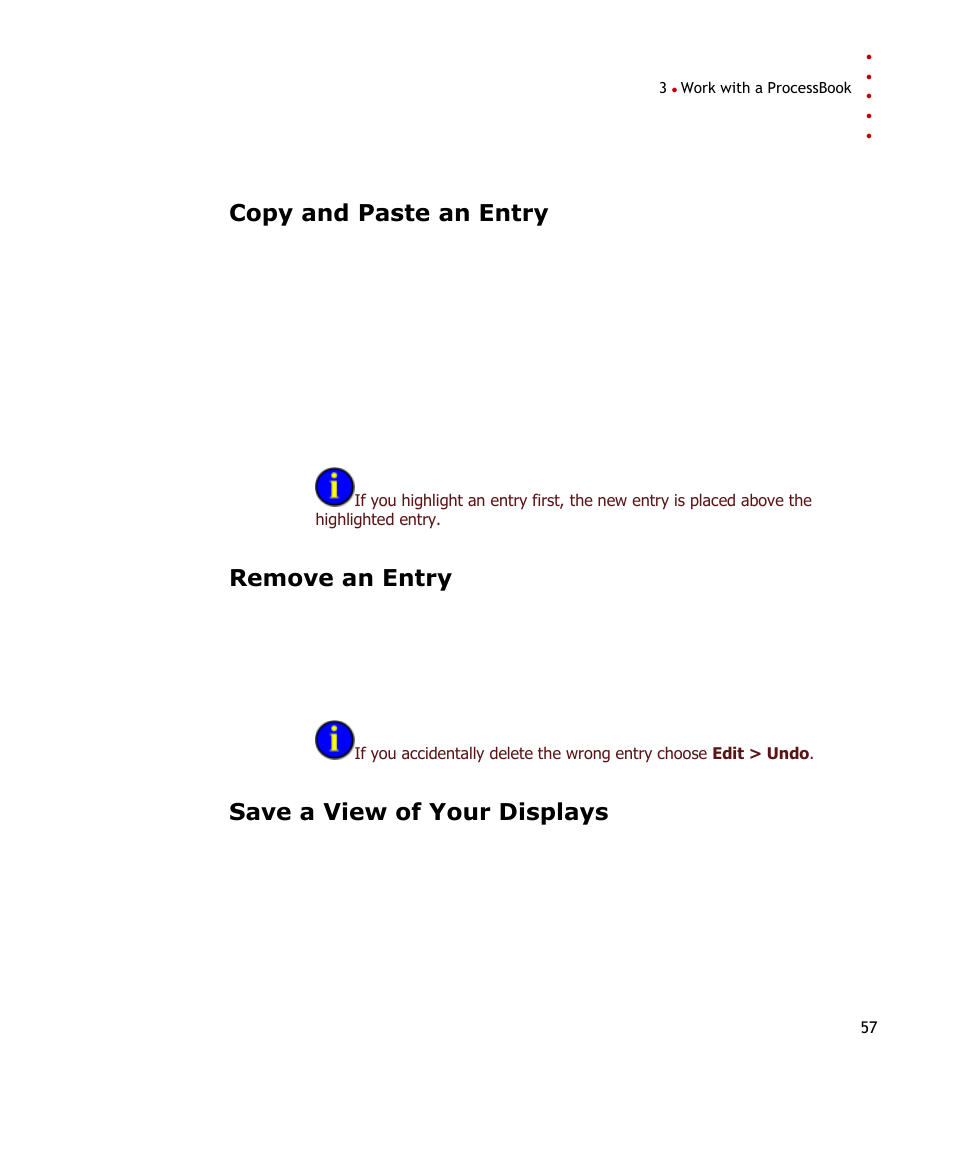 Copy and paste an entry, Remove an entry, Save a view of your displays | Rockwell Automation FactoryTalk Historian SE ProcessBook 3.2 User Guide User Manual | Page 75 / 378
